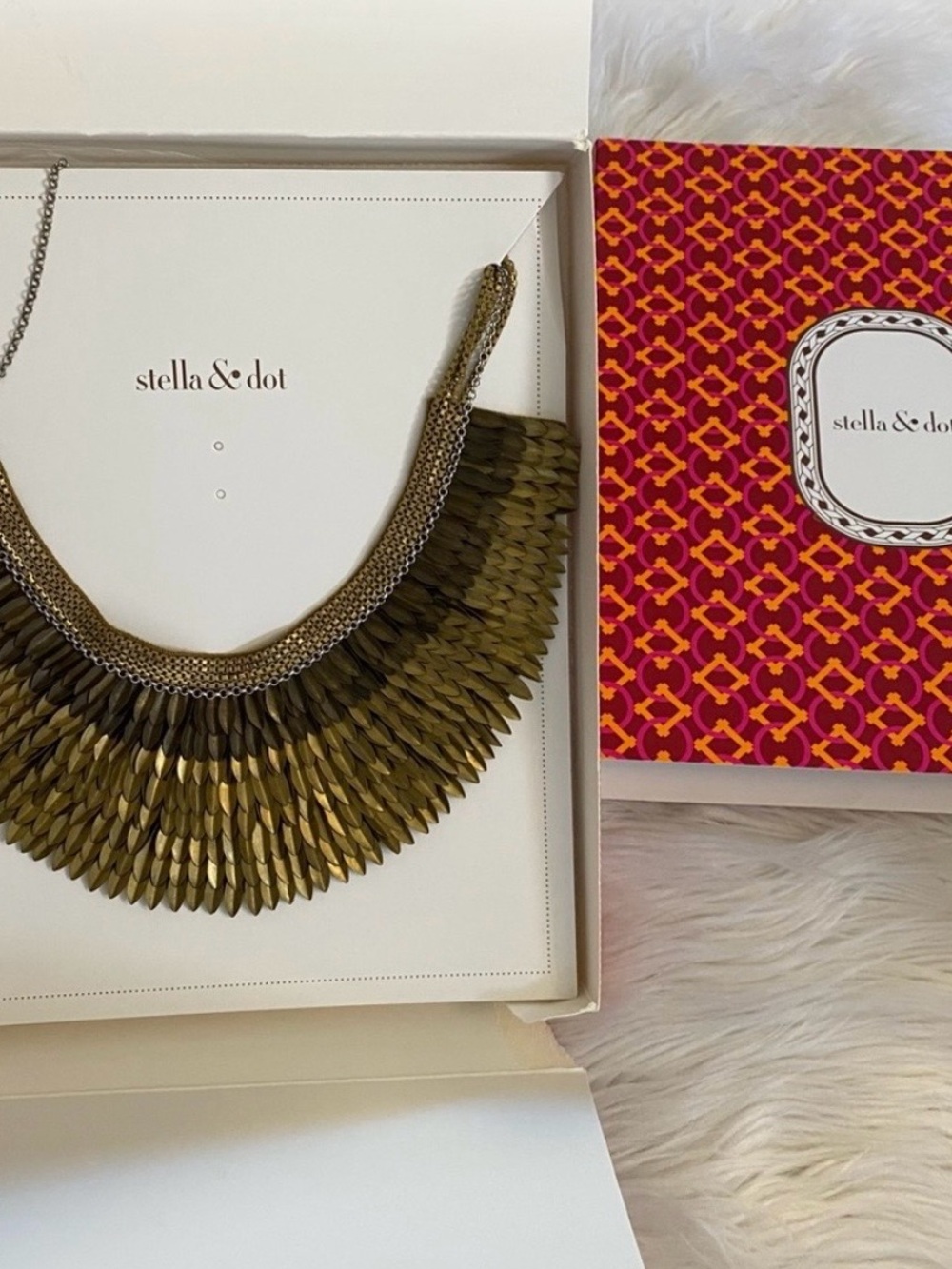 Stella & Dot Olive Gold Fringe Bib Necklace